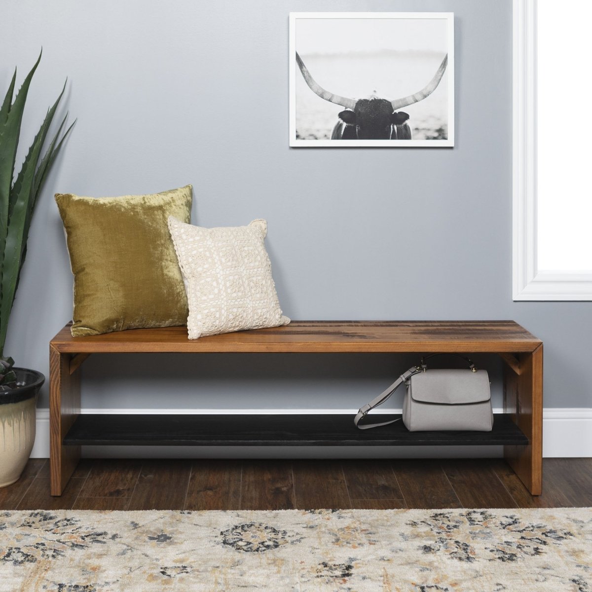 Walker Edison Alpine Rustic 58" Entry Bench - lily & onyx