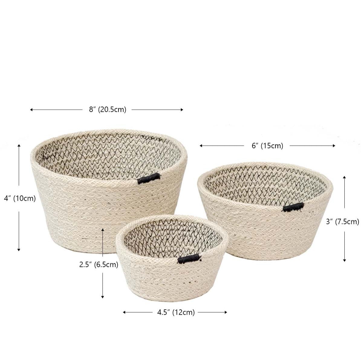 KORISSA Amari Handwoven Storage Basket Bowl, Black - Set of 3 - lily & onyx