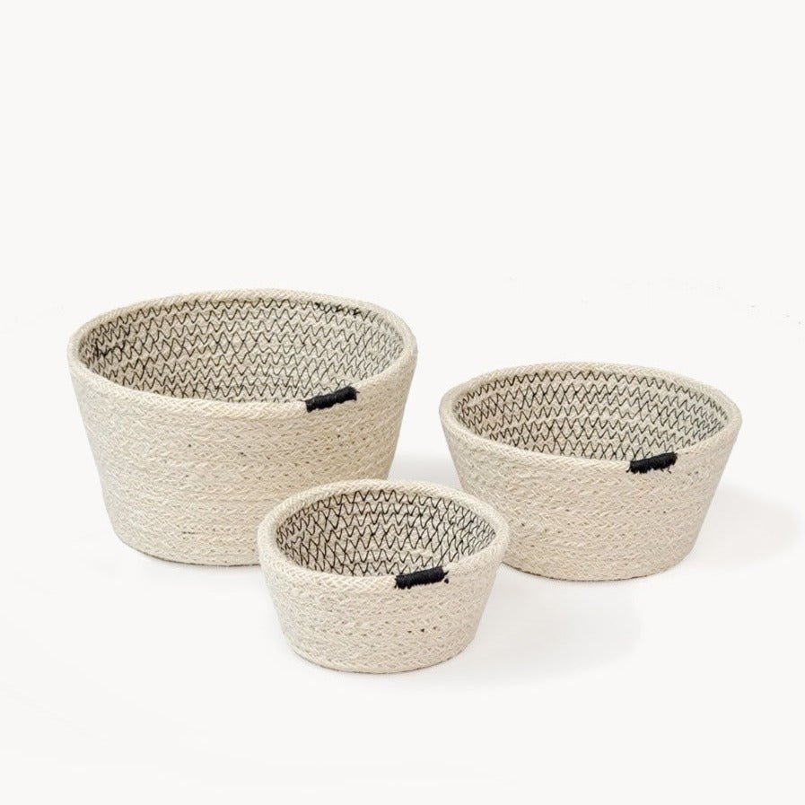 KORISSA Amari Handwoven Storage Basket Bowl, Black - Set of 3 - lily & onyx