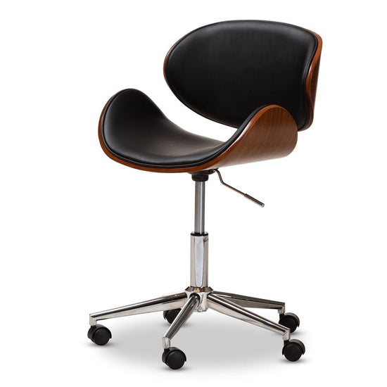 Baxton Studio Ambrosio Modern & Contemporary Black Faux Leather Chrome Finished Adjustable Swivel Office Chair - lily & onyx