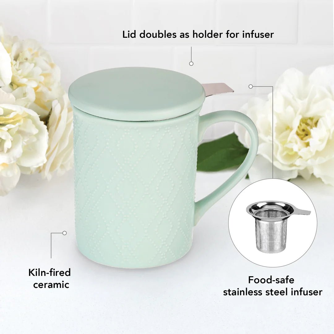 Pinky Up Annette™ Souk Mint Ceramic Tea Mug & Infuser - lily & onyx