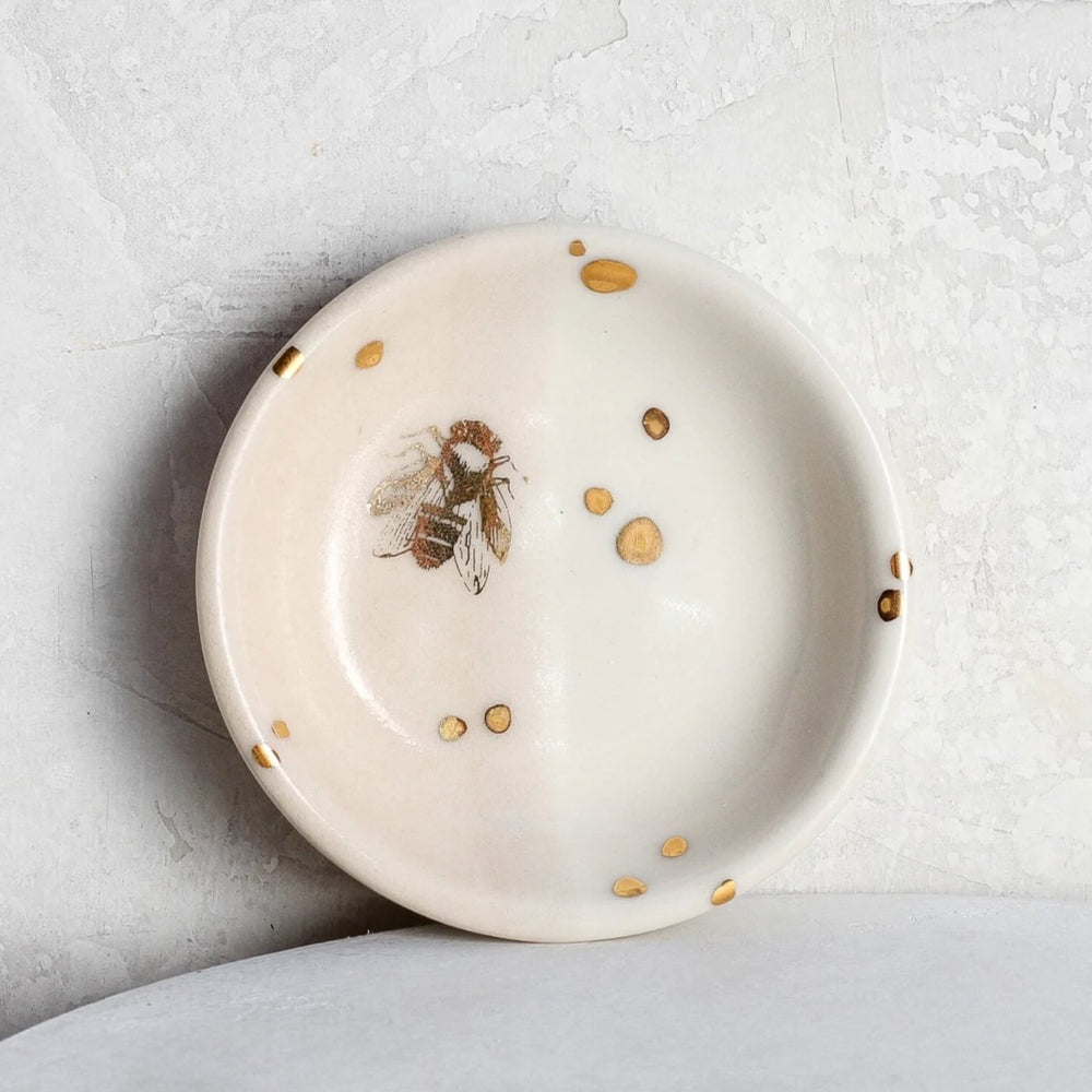 Apricity Ceramics Apricity Ceramics 3" Drops of Honey Porcelain & 22K Gold Trinket Dish - lily & onyx