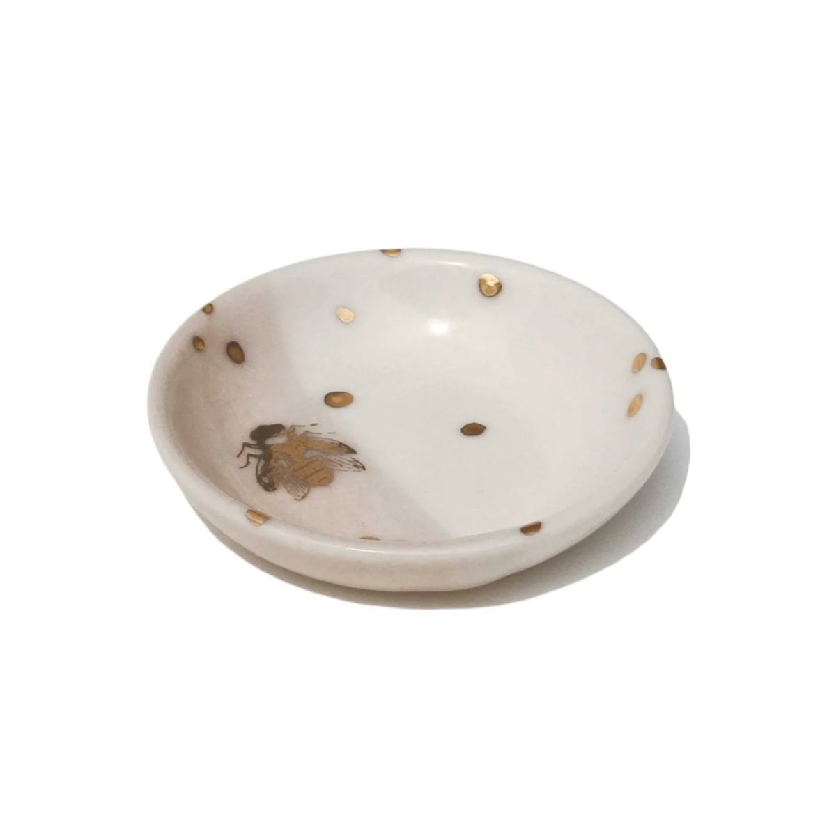 Load image into Gallery viewer, Apricity Ceramics Apricity Ceramics 3&amp;quot; Drops of Honey Porcelain &amp;amp; 22K Gold Trinket Dish - lily &amp;amp; onyx
