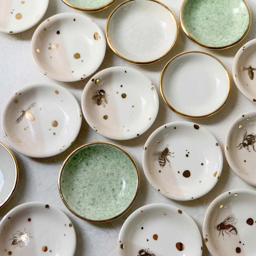 
                      
                        Apricity Ceramics Apricity Ceramics 3" Drops of Honey Porcelain & 22K Gold Trinket Dish - lily & onyx
                      
                    