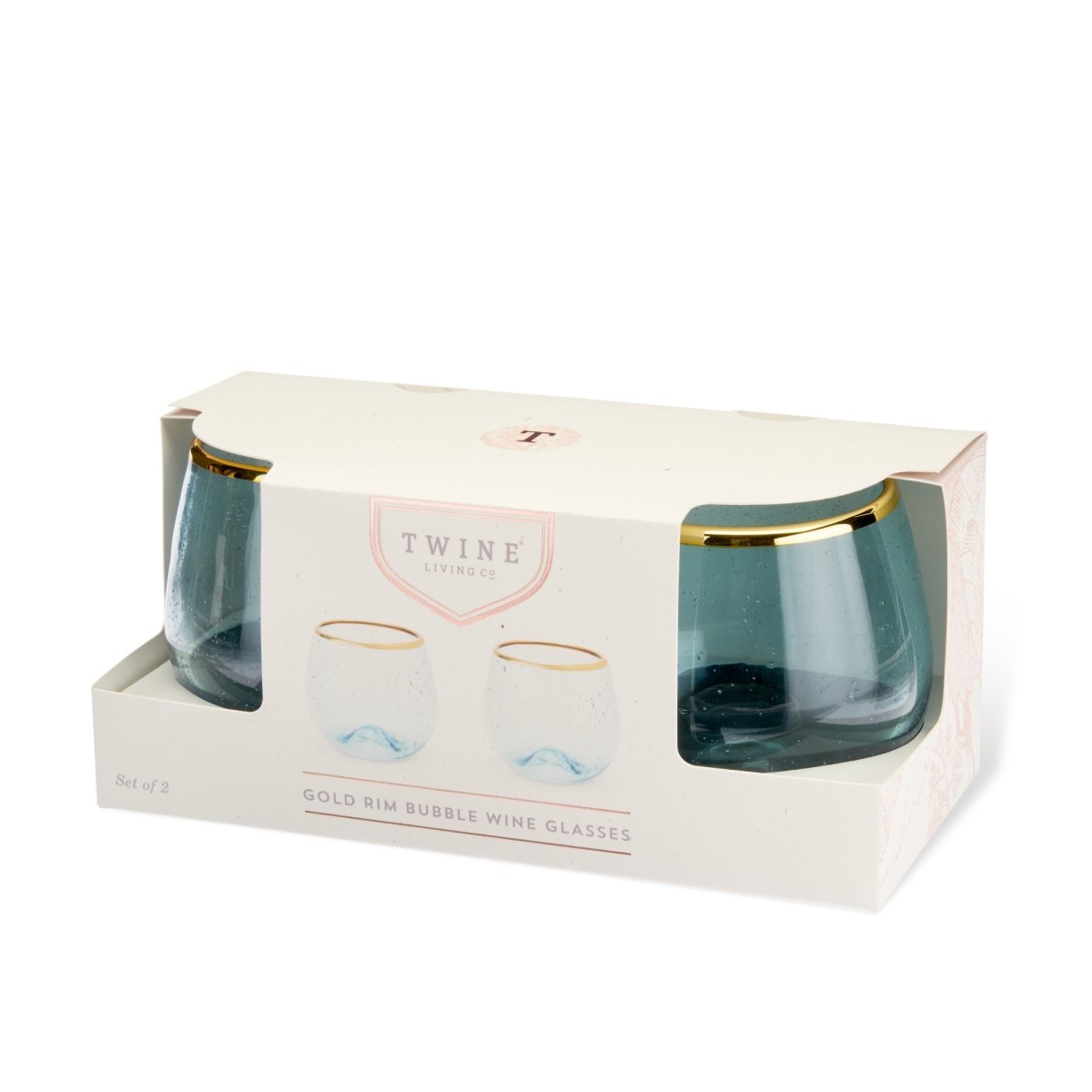 Twine Aqua Bubble Stemless Wine Glass, Set of 2 - lily & onyx