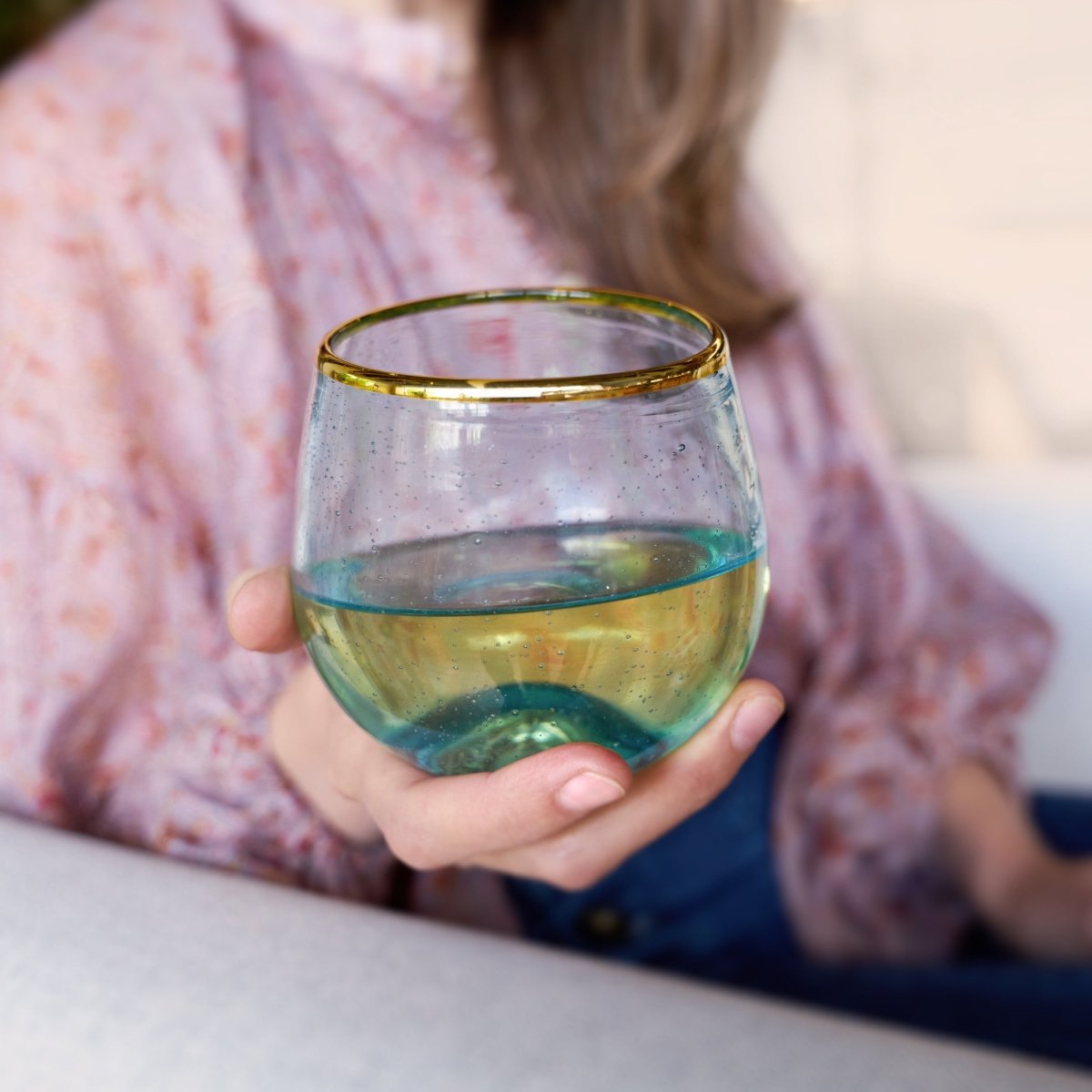 Twine Aqua Bubble Stemless Wine Glass, Set of 2 - lily & onyx