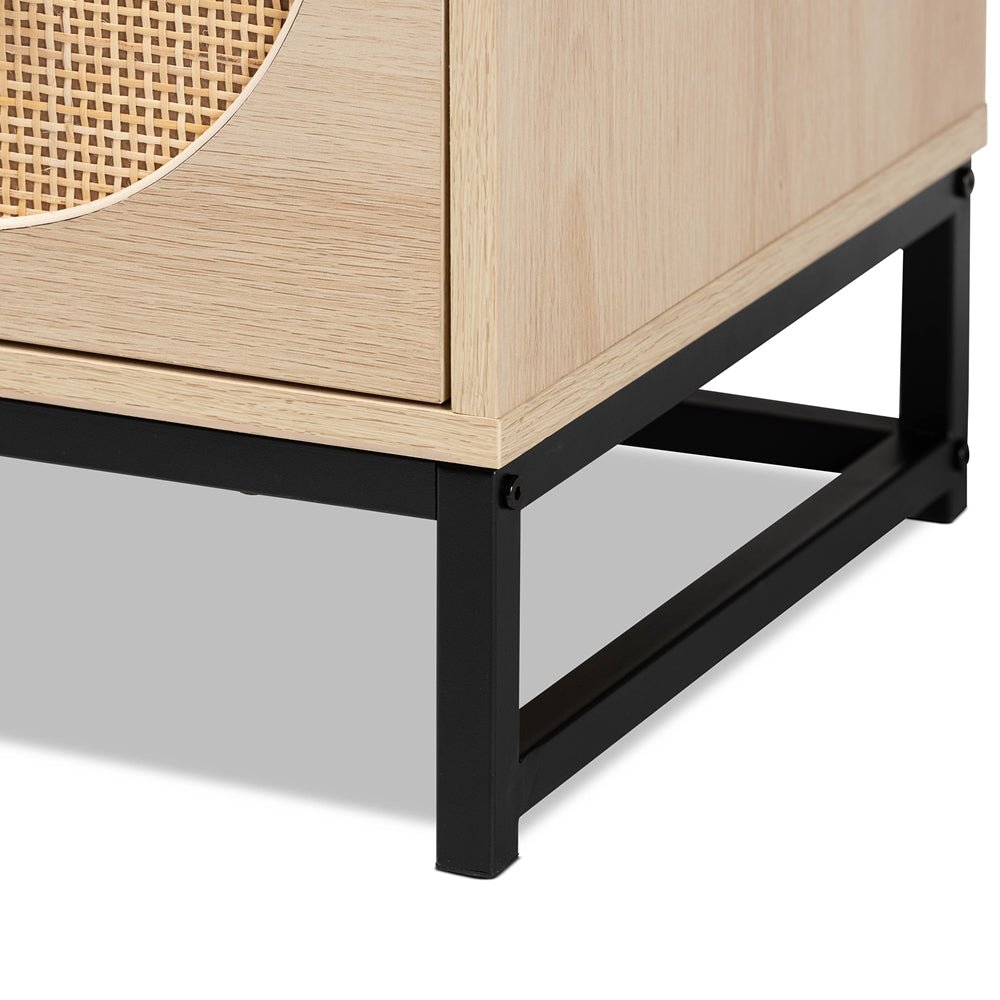 
                      
                        Baxton Studio Ardon Bohemian Light Brown Finished Wood And Black Metal 1 Drawer Nightstand With Natural Rattan - lily & onyx
                      
                    