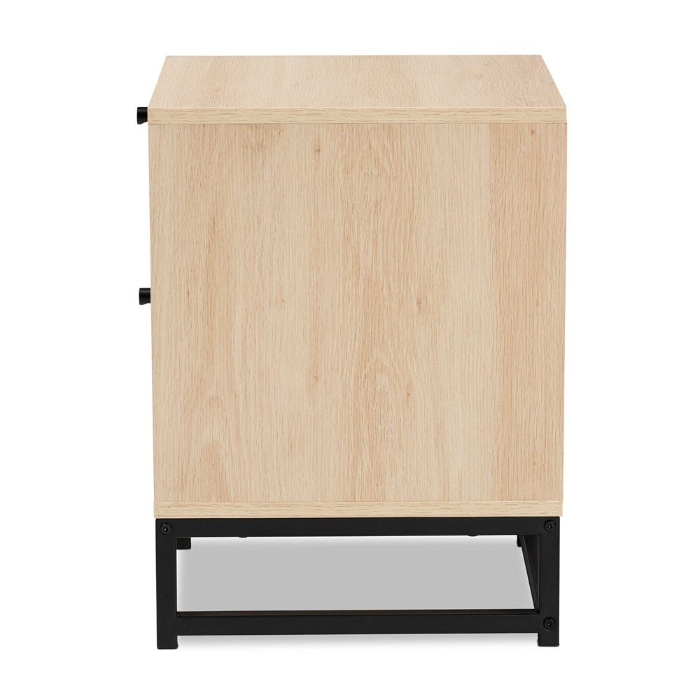 
                      
                        Baxton Studio Ardon Bohemian Light Brown Finished Wood And Black Metal 1 Drawer Nightstand With Natural Rattan - lily & onyx
                      
                    