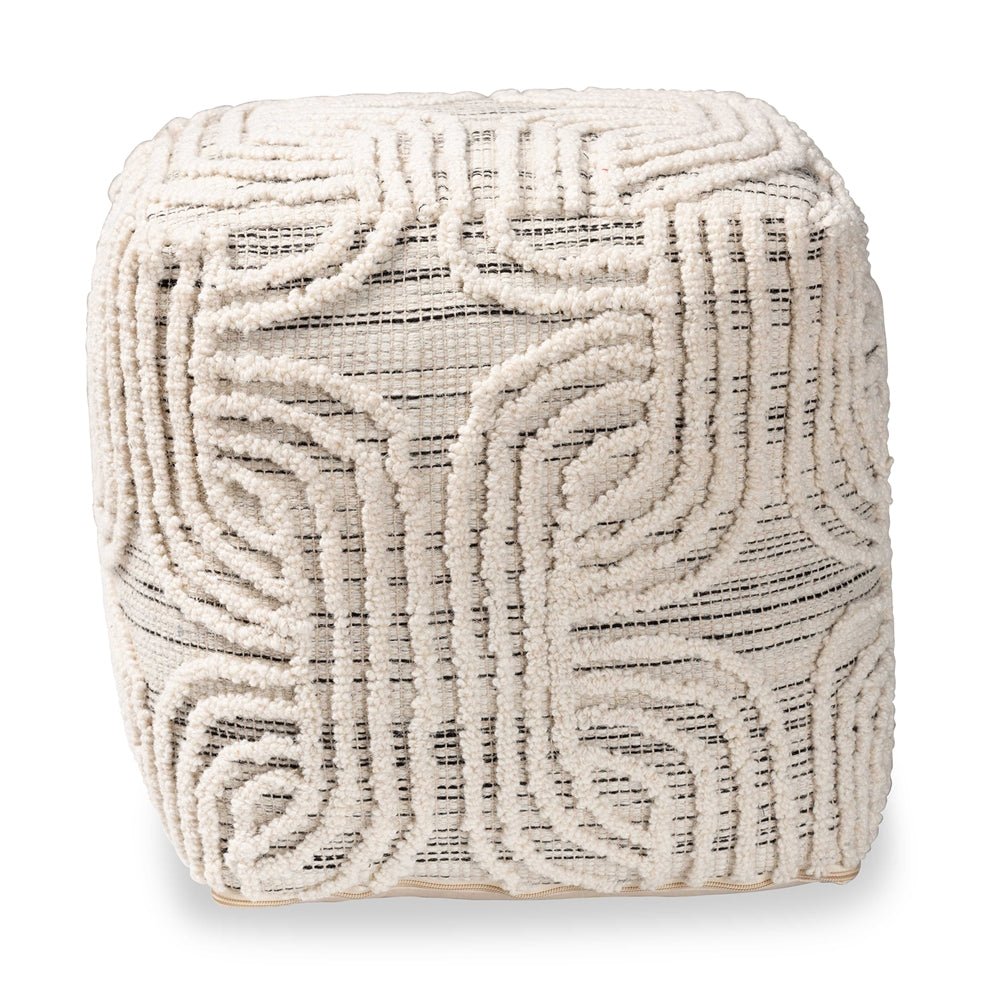 
                      
                        Baxton Studio Arlett Modern And Contemporary Bohemian Ivory And Black Handwoven Wool Blend Pouf Ottoman - lily & onyx
                      
                    