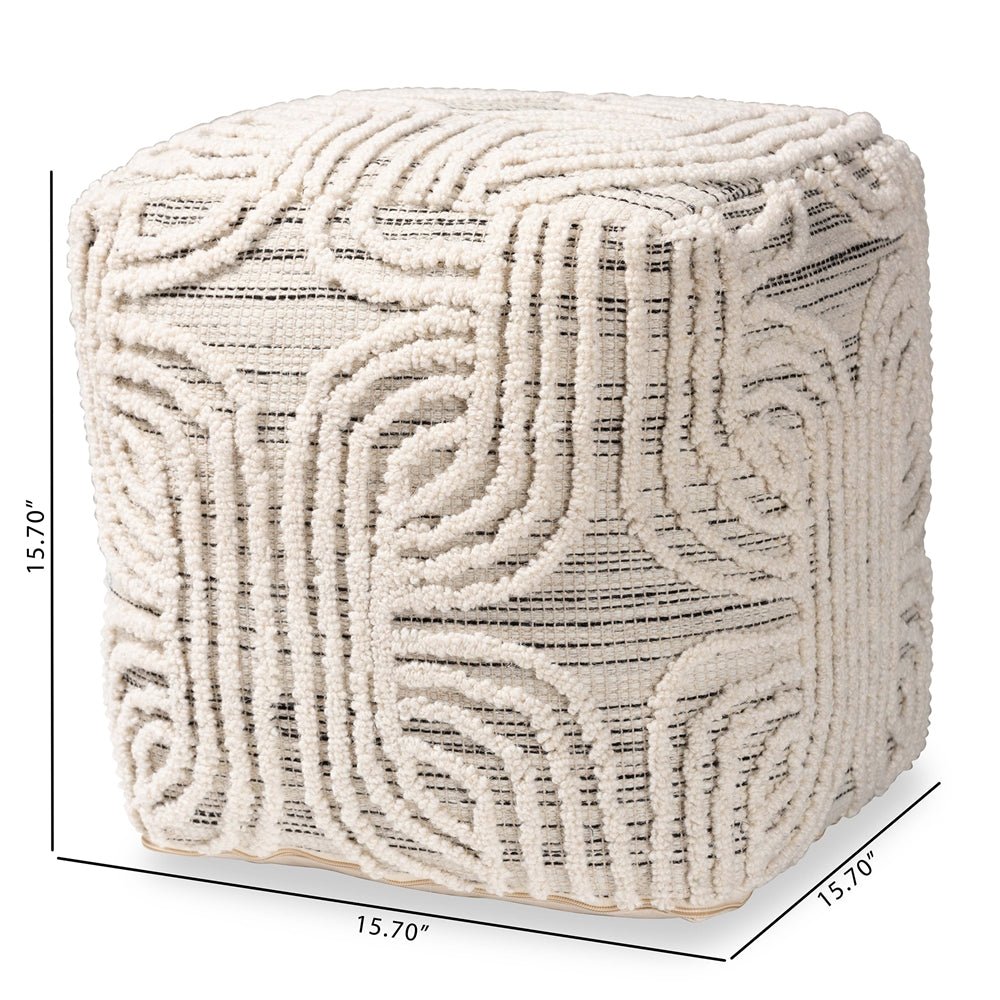 
                      
                        Baxton Studio Arlett Modern And Contemporary Bohemian Ivory And Black Handwoven Wool Blend Pouf Ottoman - lily & onyx
                      
                    