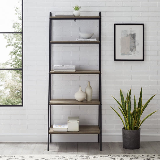 Walker Edison Arlo 72" Metal & Wood Ladder Bookshelf - lily & onyx