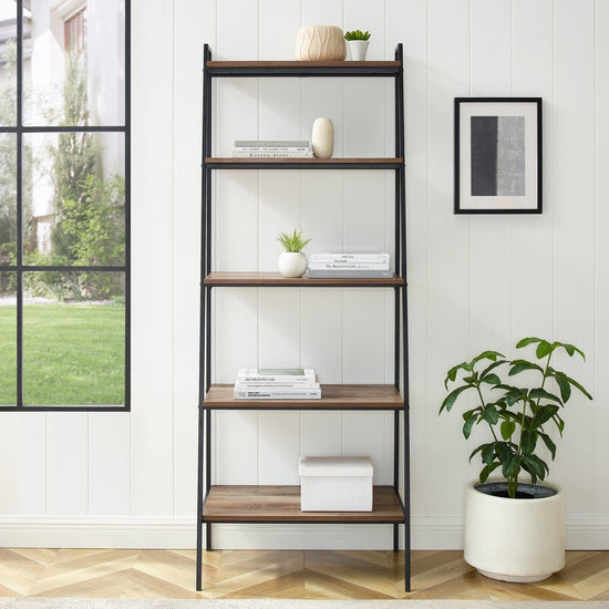 Walker Edison Arlo 72" Metal & Wood Ladder Bookshelf - lily & onyx