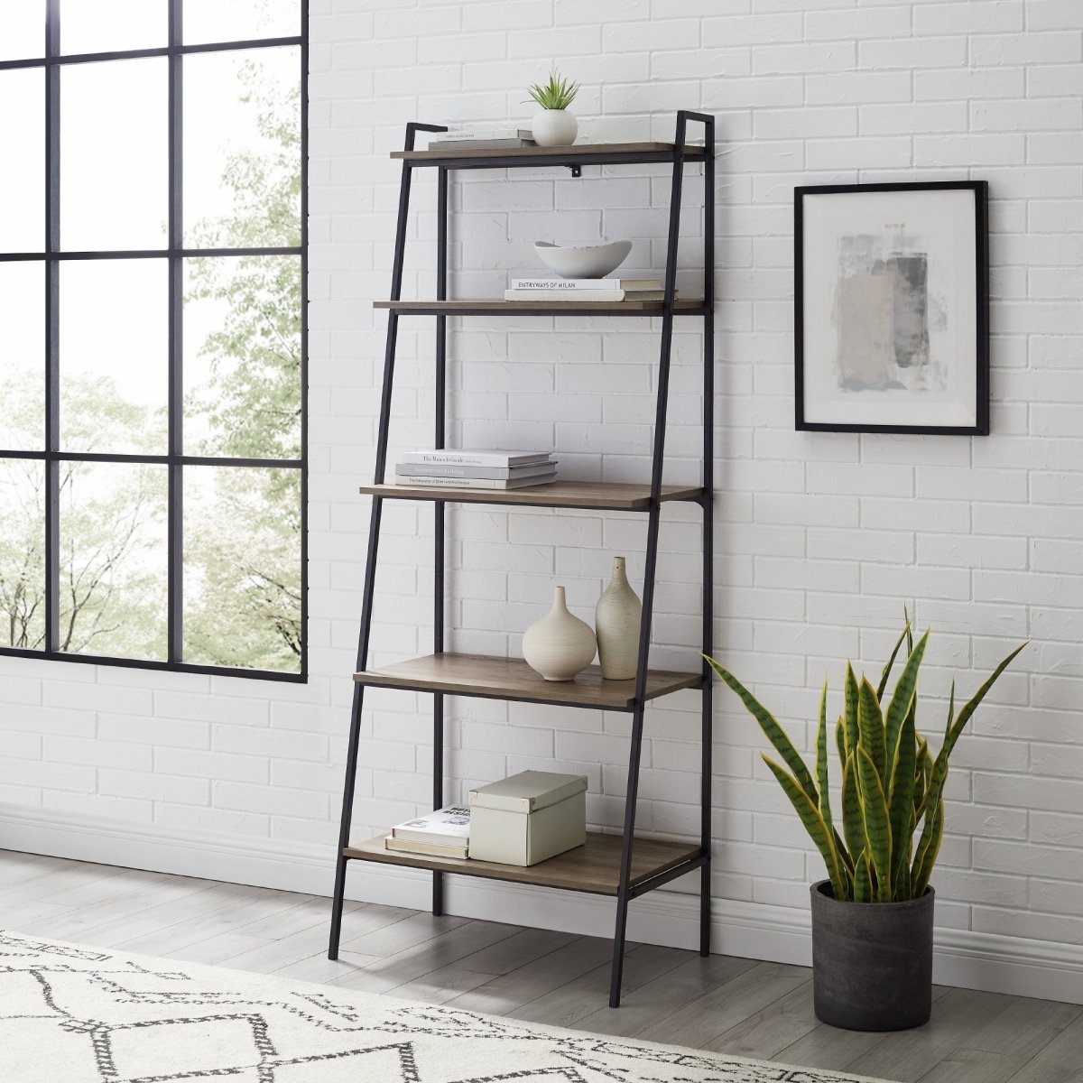 Walker Edison Arlo 72" Metal & Wood Ladder Bookshelf - lily & onyx