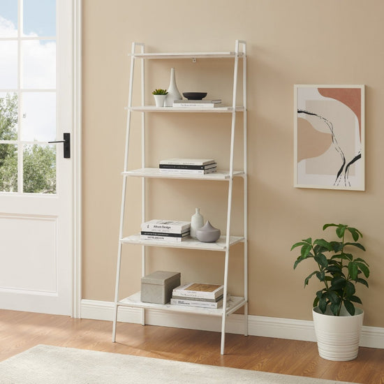 Walker Edison Arlo 72" Metal & Wood Ladder Bookshelf - lily & onyx