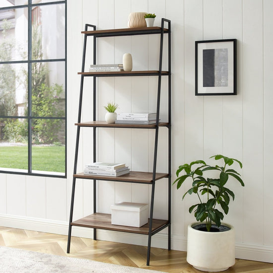 Walker Edison Arlo 72" Metal & Wood Ladder Bookshelf - lily & onyx