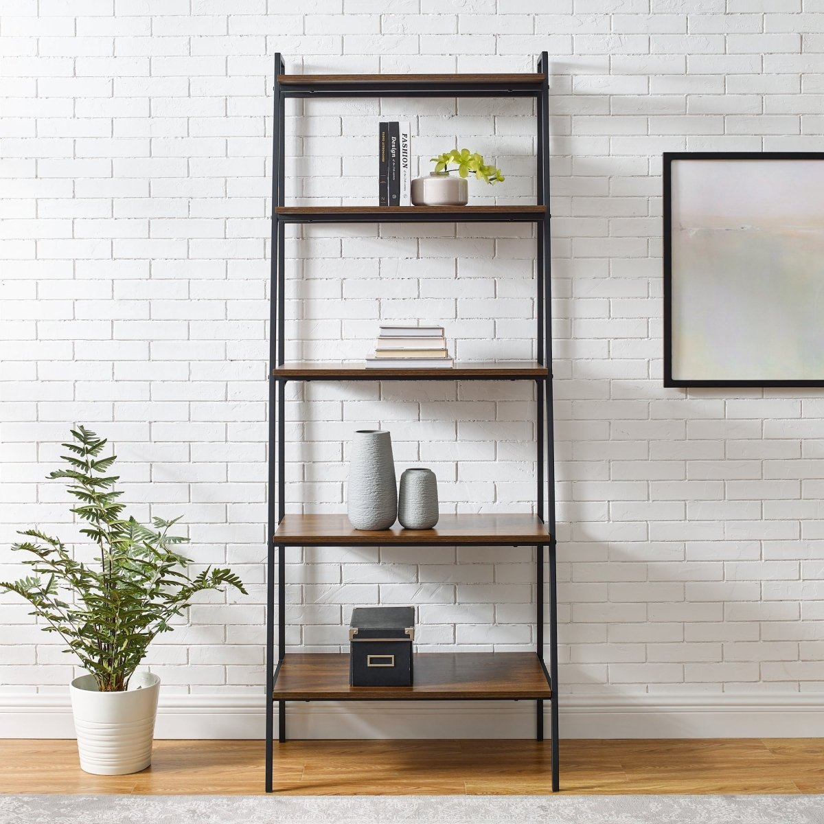 Walker Edison Arlo 72" Metal & Wood Ladder Bookshelf - lily & onyx