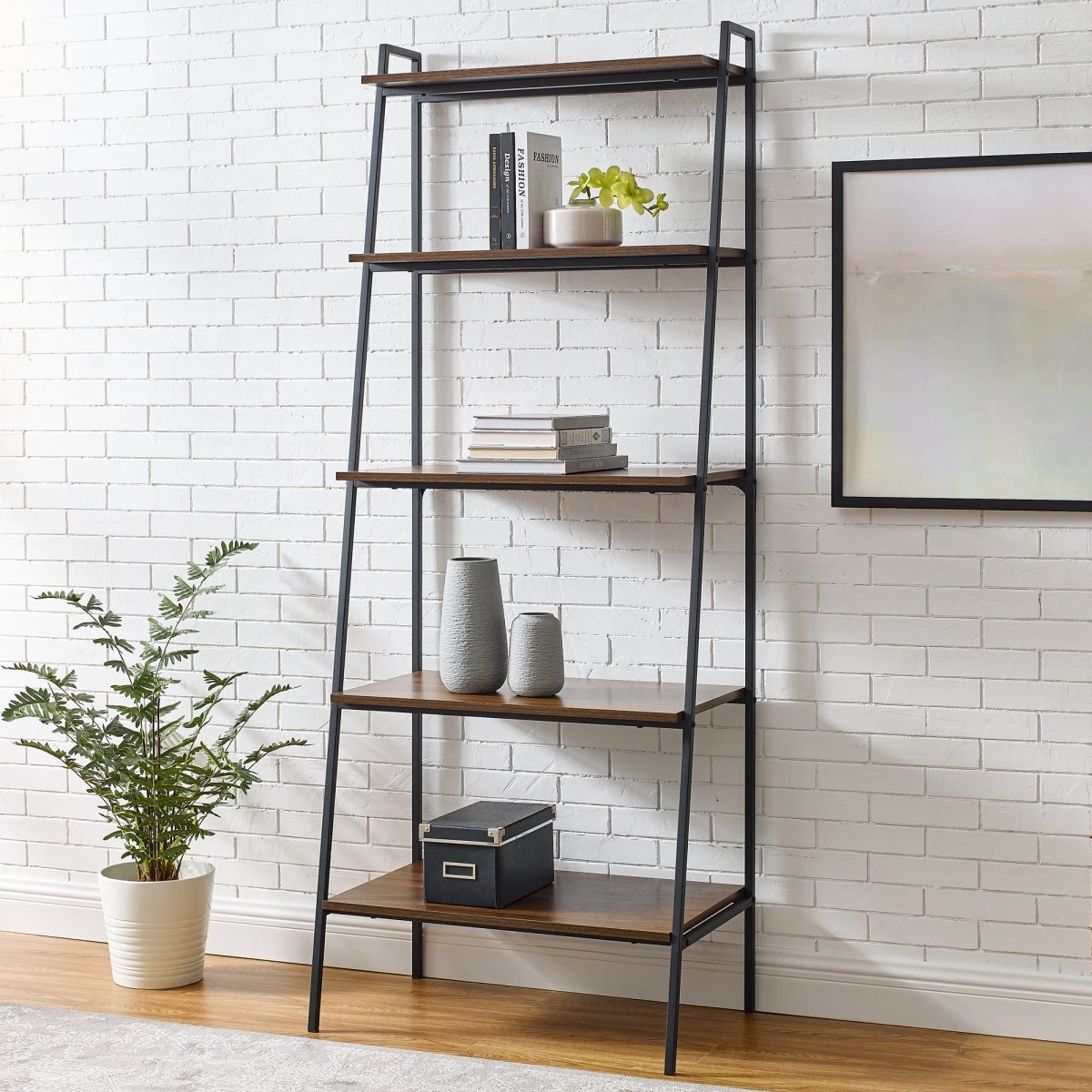 Walker Edison Arlo 72" Metal & Wood Ladder Bookshelf - lily & onyx