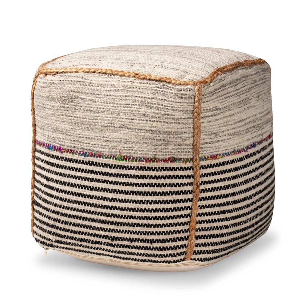 Baxton Studio Arta Modern And Contemporary Bohemian Multi Colored Handwoven Wool Blend Pouf Ottoman - lily & onyx