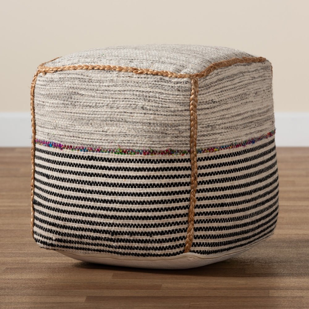 Baxton Studio Arta Modern And Contemporary Bohemian Multi Colored Handwoven Wool Blend Pouf Ottoman - lily & onyx