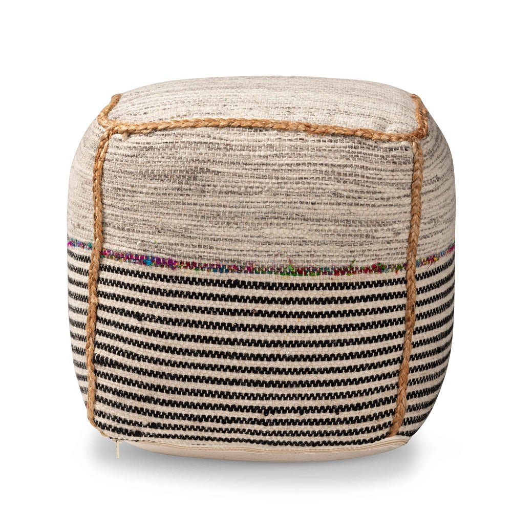 Baxton Studio Arta Modern And Contemporary Bohemian Multi Colored Handwoven Wool Blend Pouf Ottoman - lily & onyx