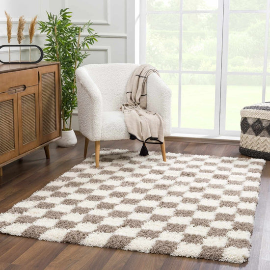 Load image into Gallery viewer, Hauteloom Atira Brown Checkered Area Rug - lily &amp;amp; onyx
