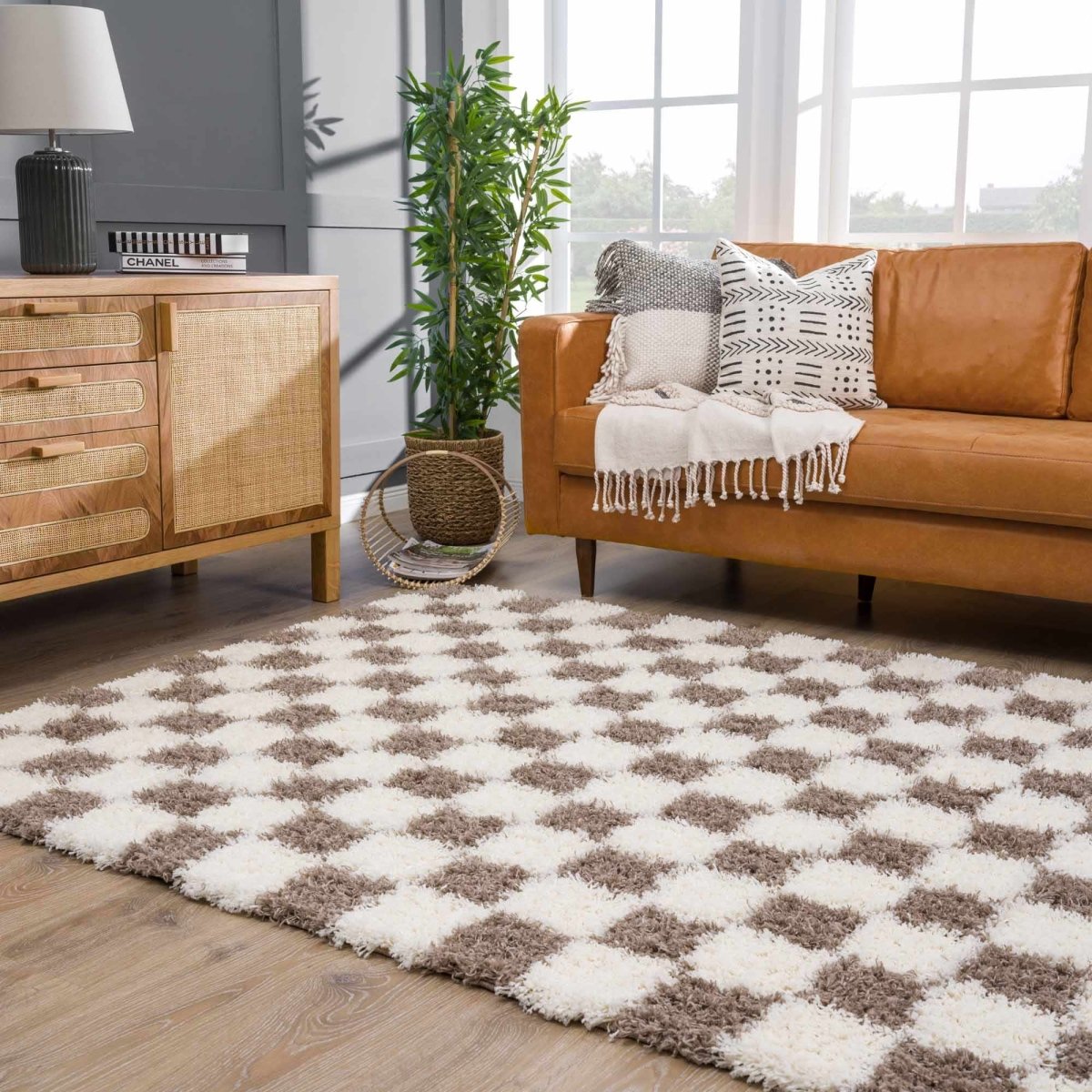 Hauteloom Atira Brown Checkered Area Rug - lily & onyx