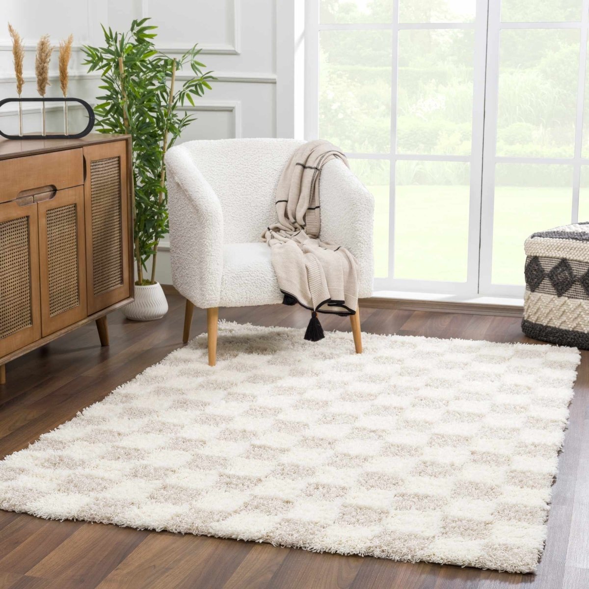 Hauteloom Atira Light Brown Checkered Area Rug - lily & onyx