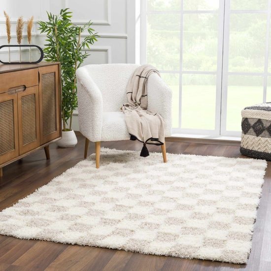 Load image into Gallery viewer, Hauteloom Atira Light Brown Checkered Area Rug - lily &amp;amp; onyx
