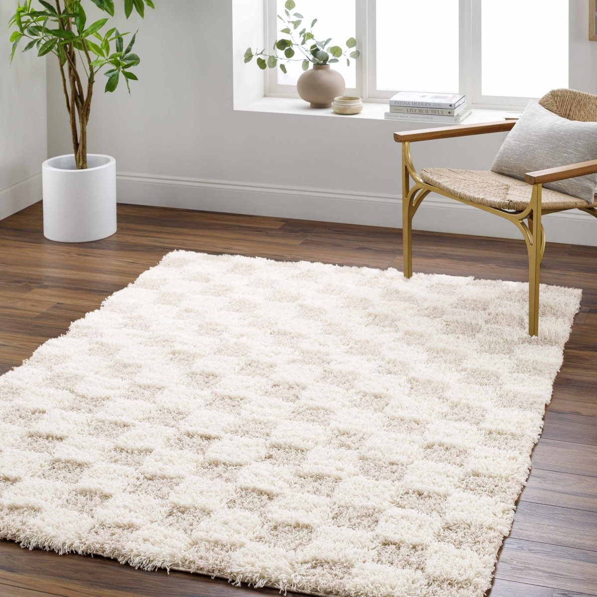 Hauteloom Atira Light Brown Checkered Area Rug - lily & onyx