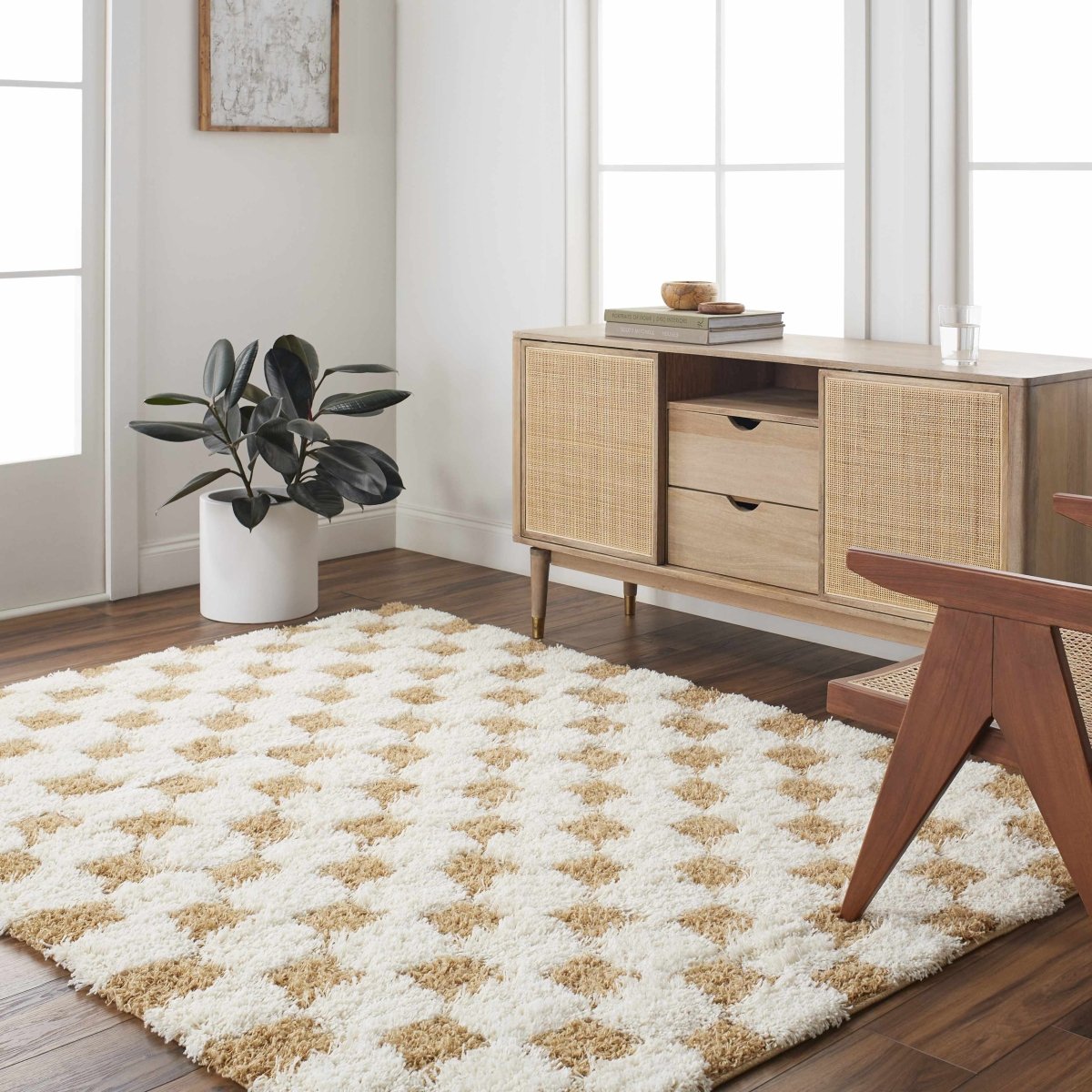 Hauteloom Atira Mustard Checkered Area Rug - lily & onyx