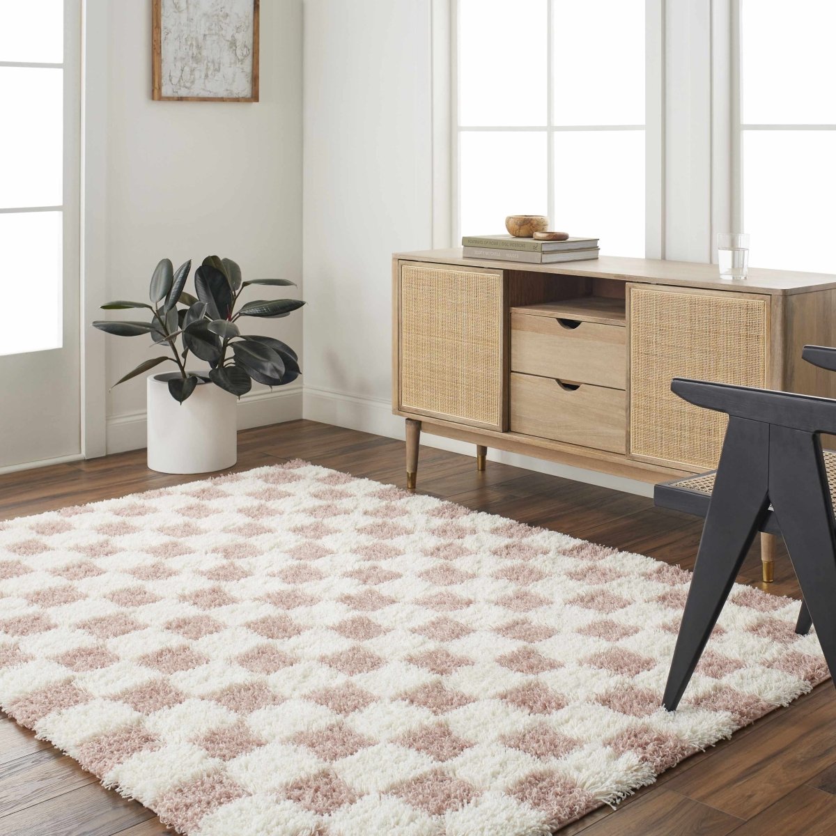 Hauteloom Atira Pink Checkered Area Rug - lily & onyx