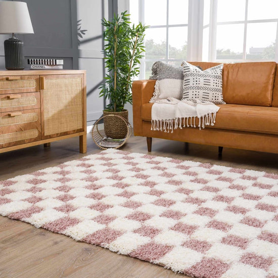 Load image into Gallery viewer, Hauteloom Atira Pink Checkered Area Rug - lily &amp;amp; onyx
