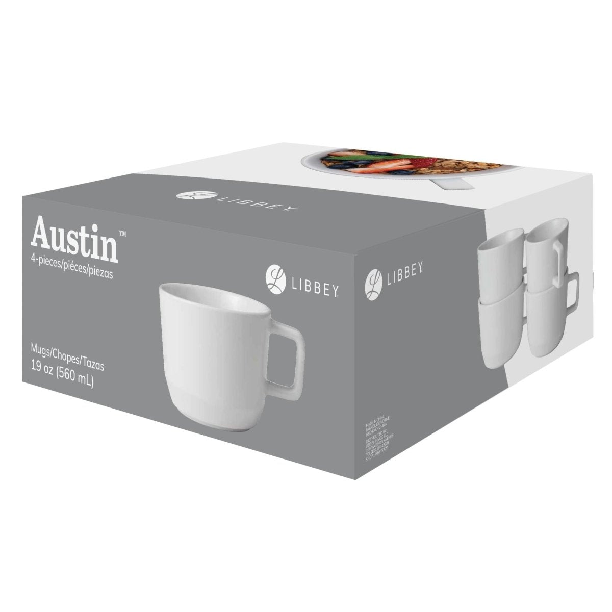 Libbey Austin Large Porcelain Coffee Mug, 17.5 oz, White - Set of 4 - lily & onyx