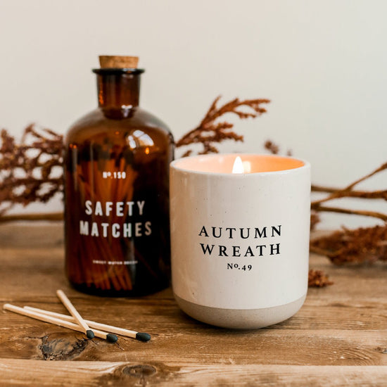 Sweet Water Decor Autumn Wreath Soy Candle - Cream Stoneware Jar - 12 oz - lily & onyx