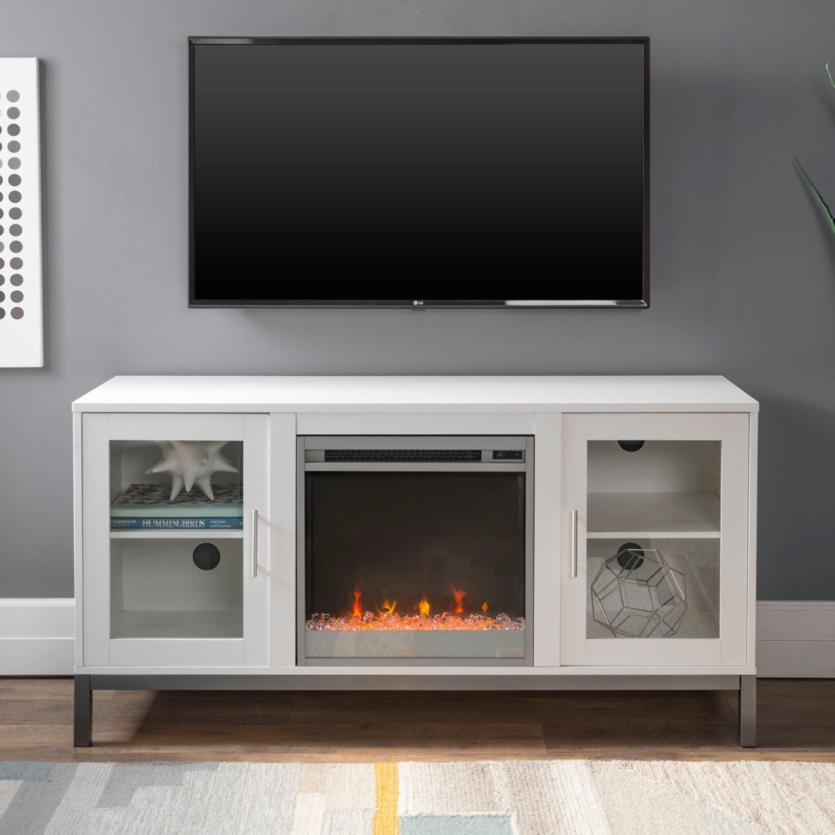 Walker Edison Avenue TV Stand with Crystal Fireplace - lily & onyx