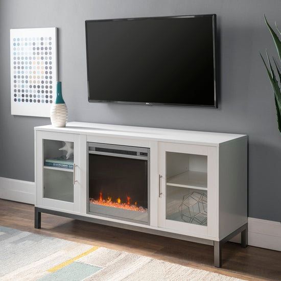 Walker Edison Avenue TV Stand with Crystal Fireplace - lily & onyx