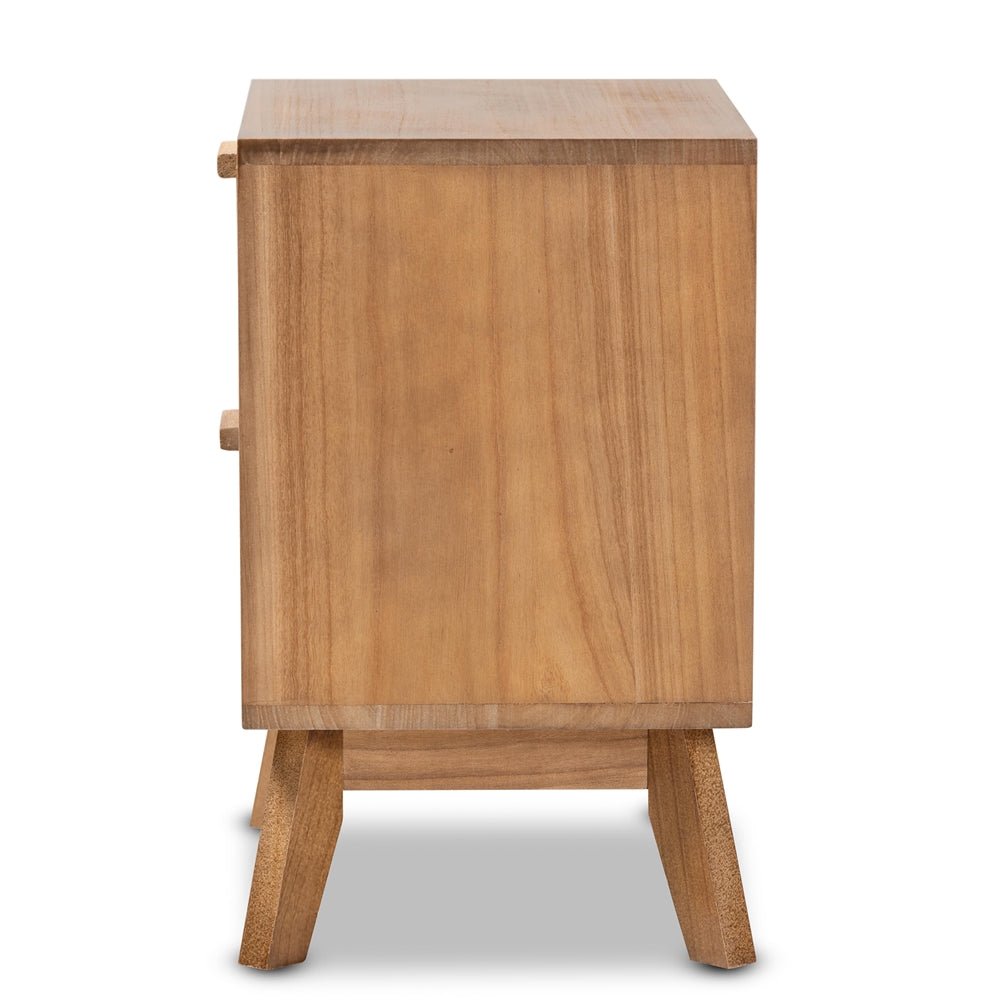 Baxton Studio Baden Mid Century Modern Walnut Brown Finished Wood 2 Drawer Nightstand With Rattan - lily & onyx