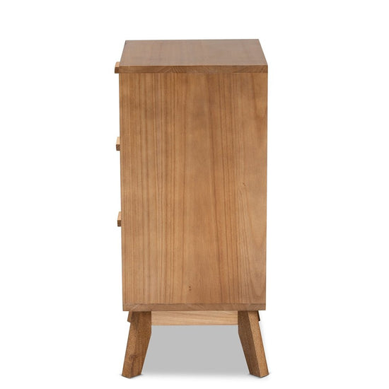 Baxton Studio Baden Mid Century Modern Walnut Brown Finished Wood 3 Drawer Nightstand With Rattan - lily & onyx