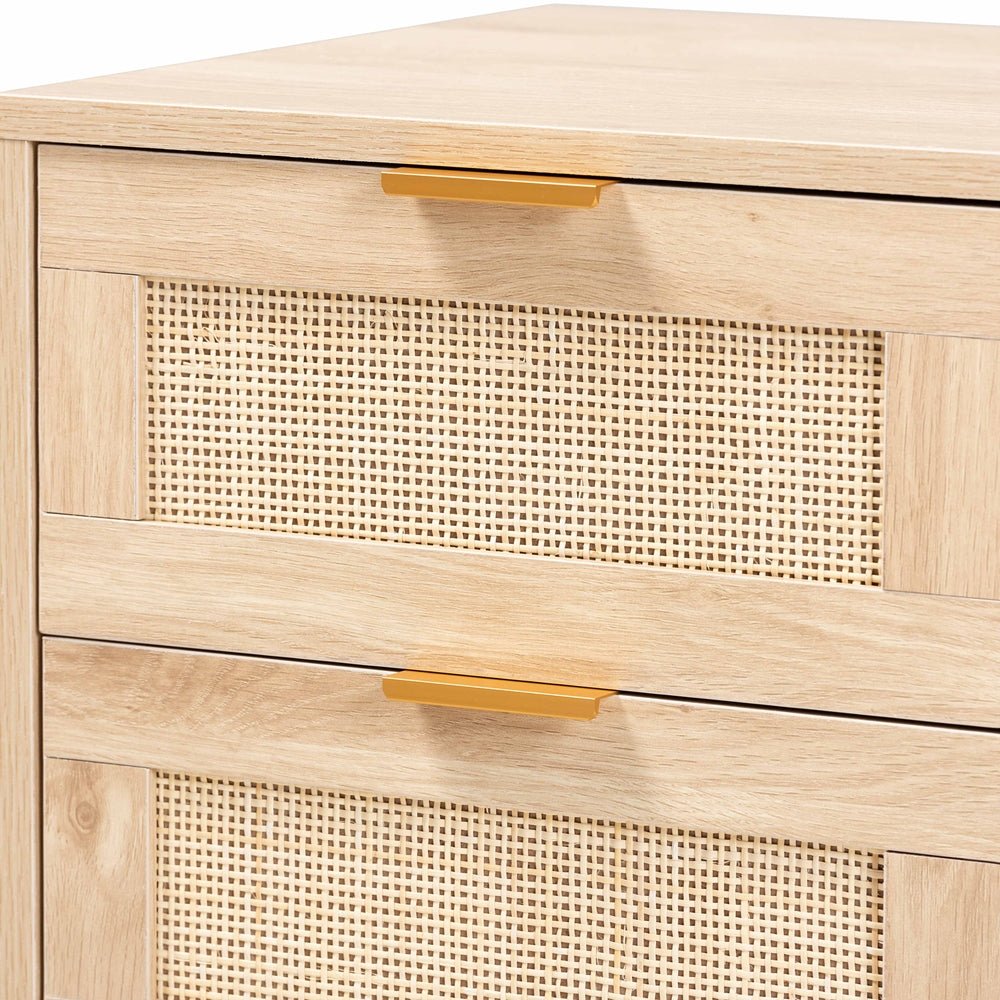 
                      
                        Baxton Studio Baird Mid Century Modern Light Oak Brown Finished Wood And Rattan 2 Drawer Nightstand - lily & onyx
                      
                    