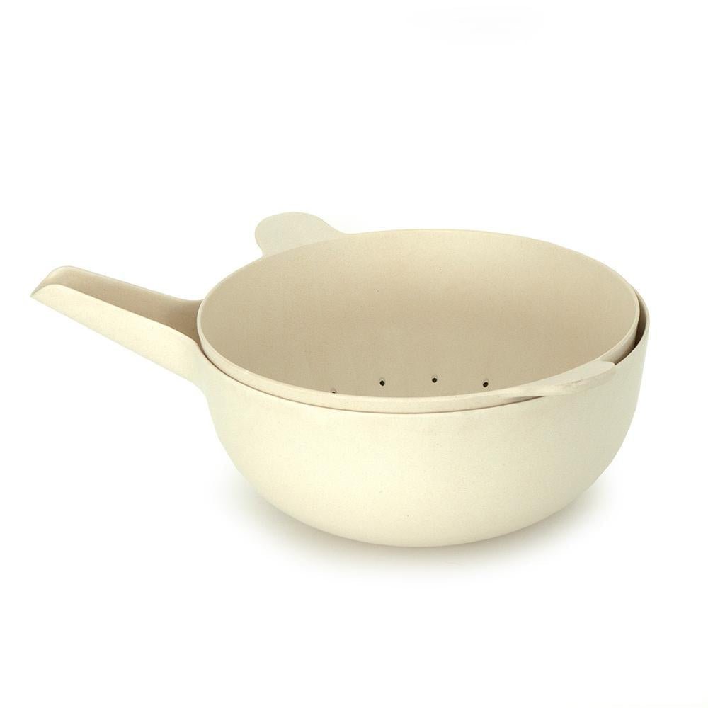 EKOBO Bamboo Large Mixing Bowl and Colander Set - Off White - lily & onyx