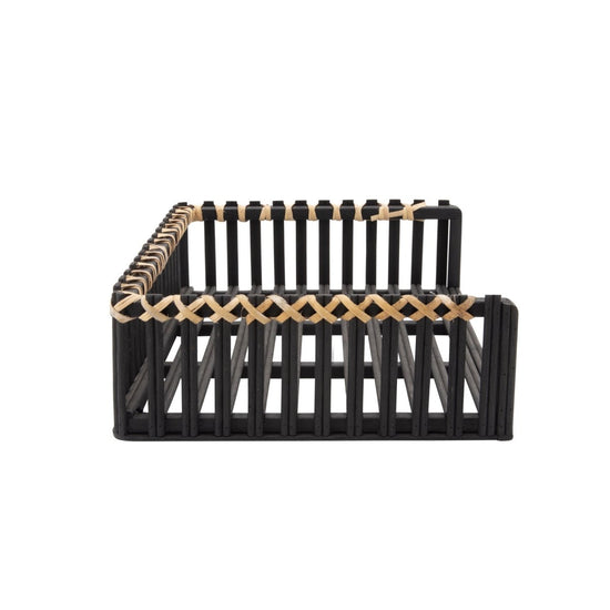 Sagebrook Home Bamboo Wood and Woven Rattan Document Tray, Black - lily & onyx