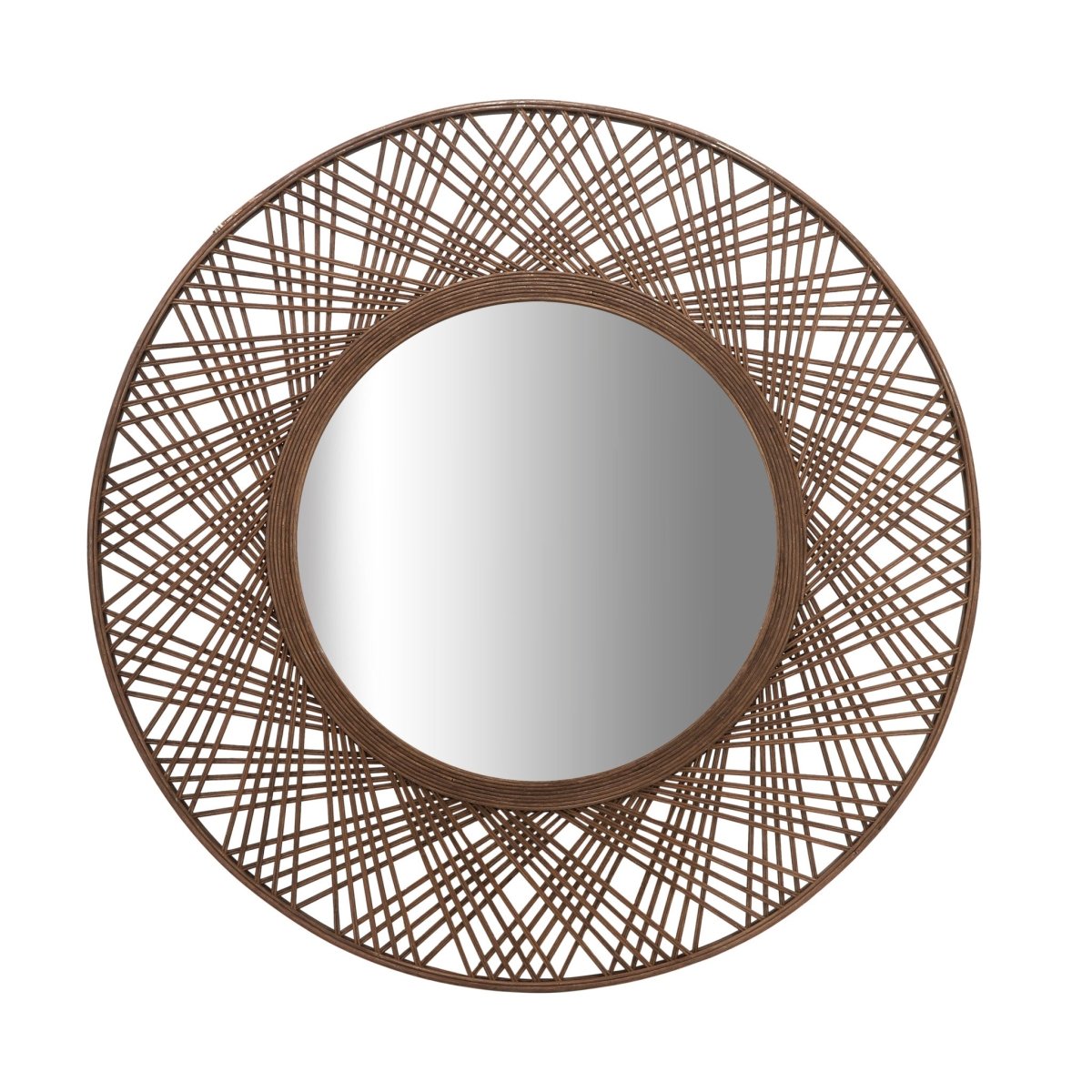 Sagebrook Home Bamboo Wood Round Mirrored Wall, Brown, 35" - lily & onyx