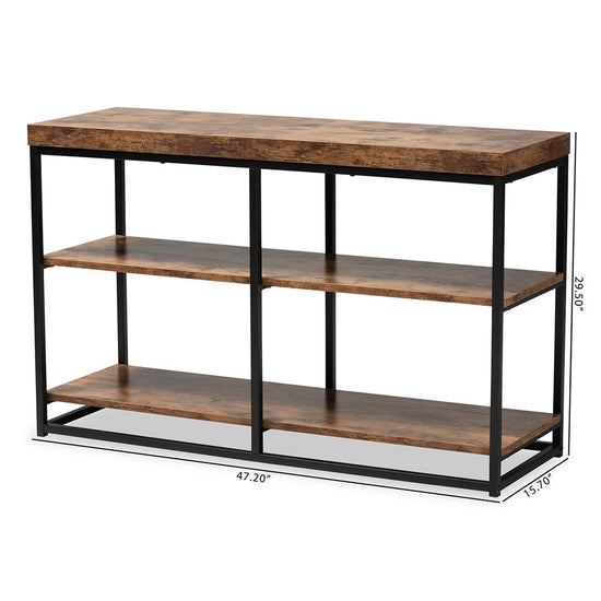 Baxton Studio Bardot Modern Industrial Walnut Brown Finished Wood And Black Metal 3 Tier Console Table - lily & onyx