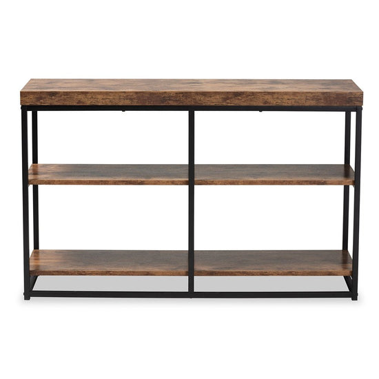 Baxton Studio Bardot Modern Industrial Walnut Brown Finished Wood And Black Metal 3 Tier Console Table - lily & onyx