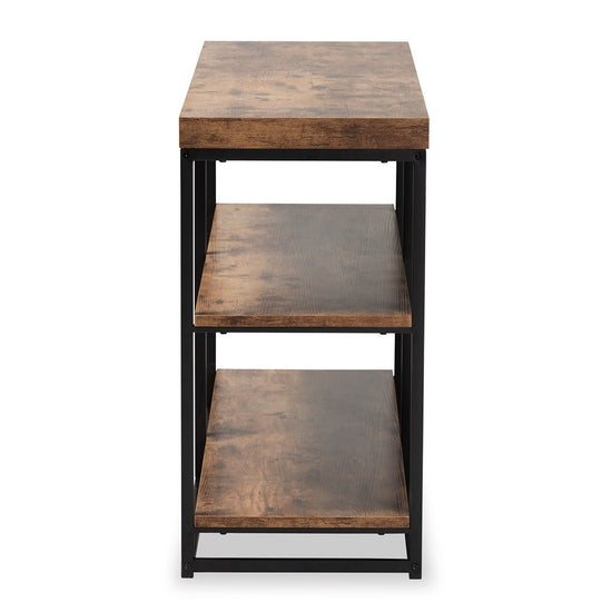 Baxton Studio Bardot Modern Industrial Walnut Brown Finished Wood And Black Metal 3 Tier Console Table - lily & onyx