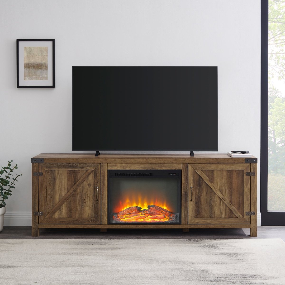 Walker Edison Barn Door Fireplace TV Stand - lily & onyx