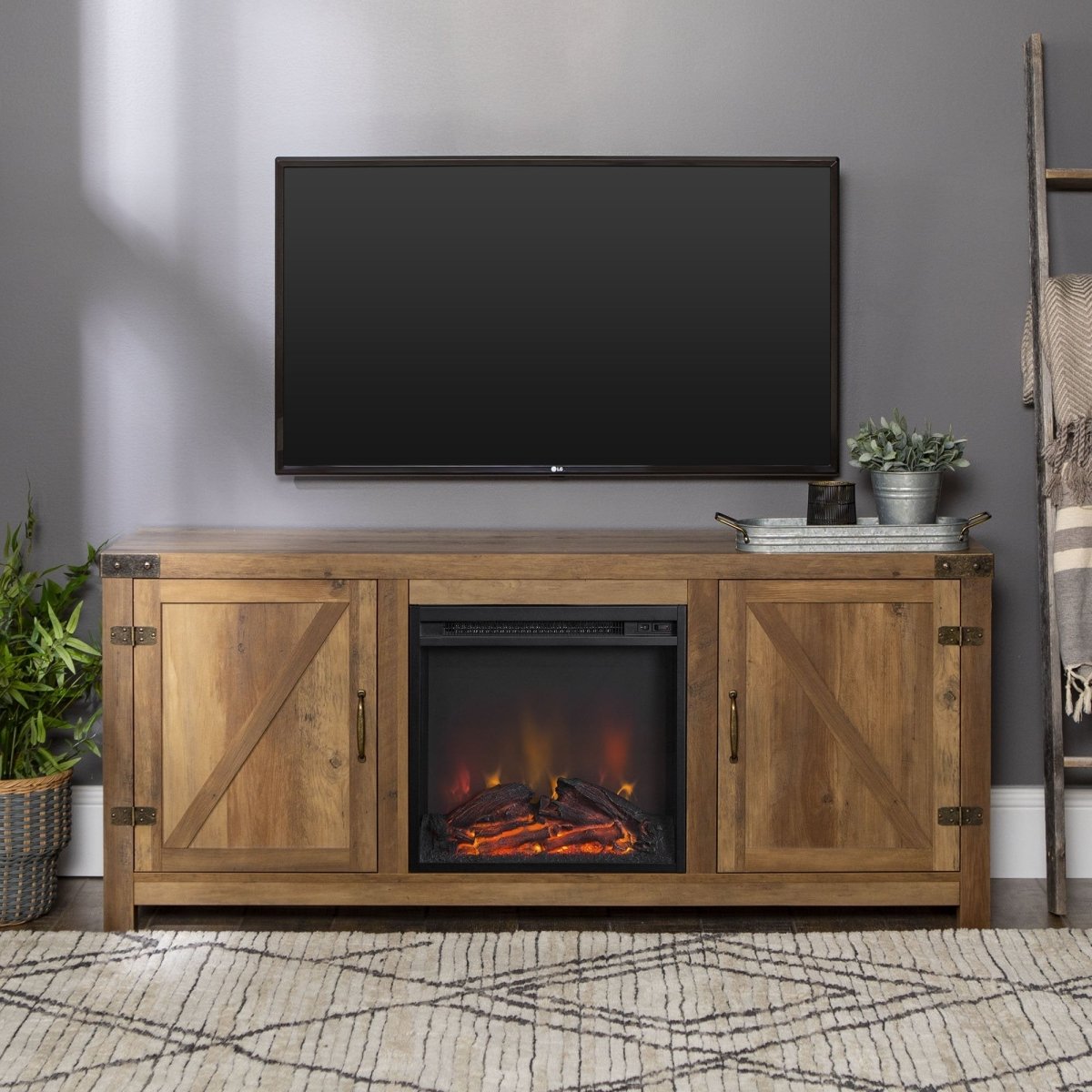 Walker Edison Barn Door Fireplace TV Stand - lily & onyx
