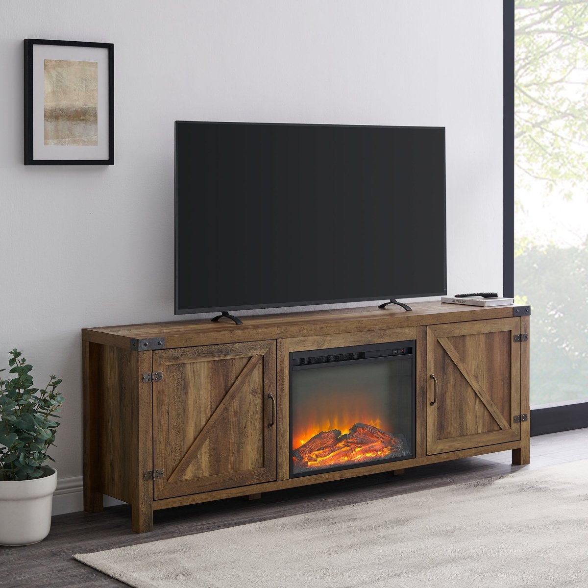 Walker Edison Barn Door Fireplace TV Stand - lily & onyx