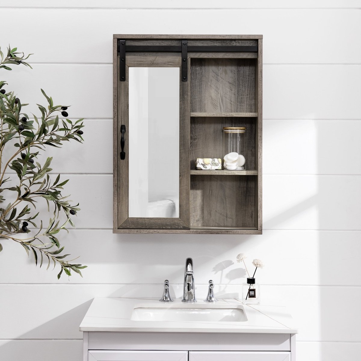 Walker Edison Barn Door Wall Storage with Mirror - lily & onyx