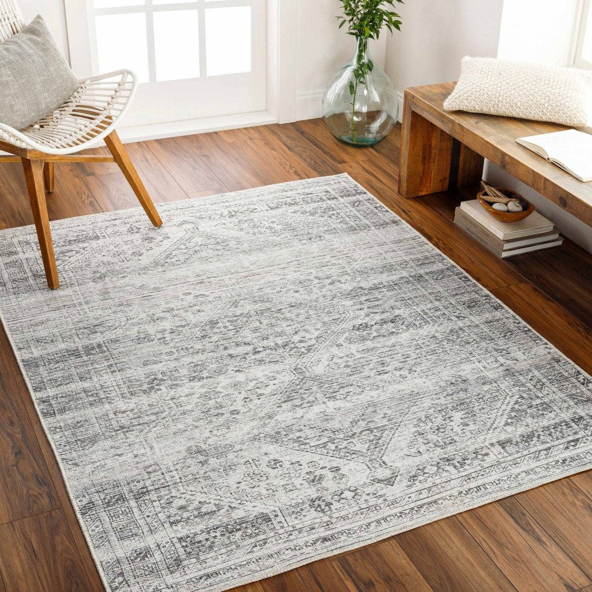 Hauteloom Barny Cream & Gray Washable Area Rug - lily & onyx